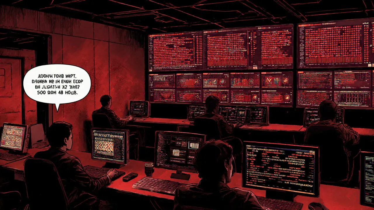 Salle de surveillance bancaire avec analystes et alertes de retrait suspect.