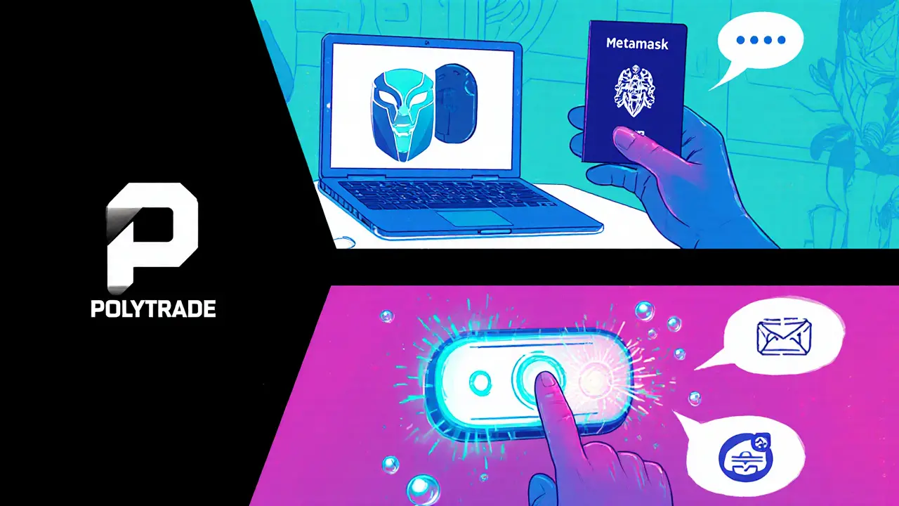 Scène de bureau montrant l&#039;inscription, le KYC et la signature de transaction.