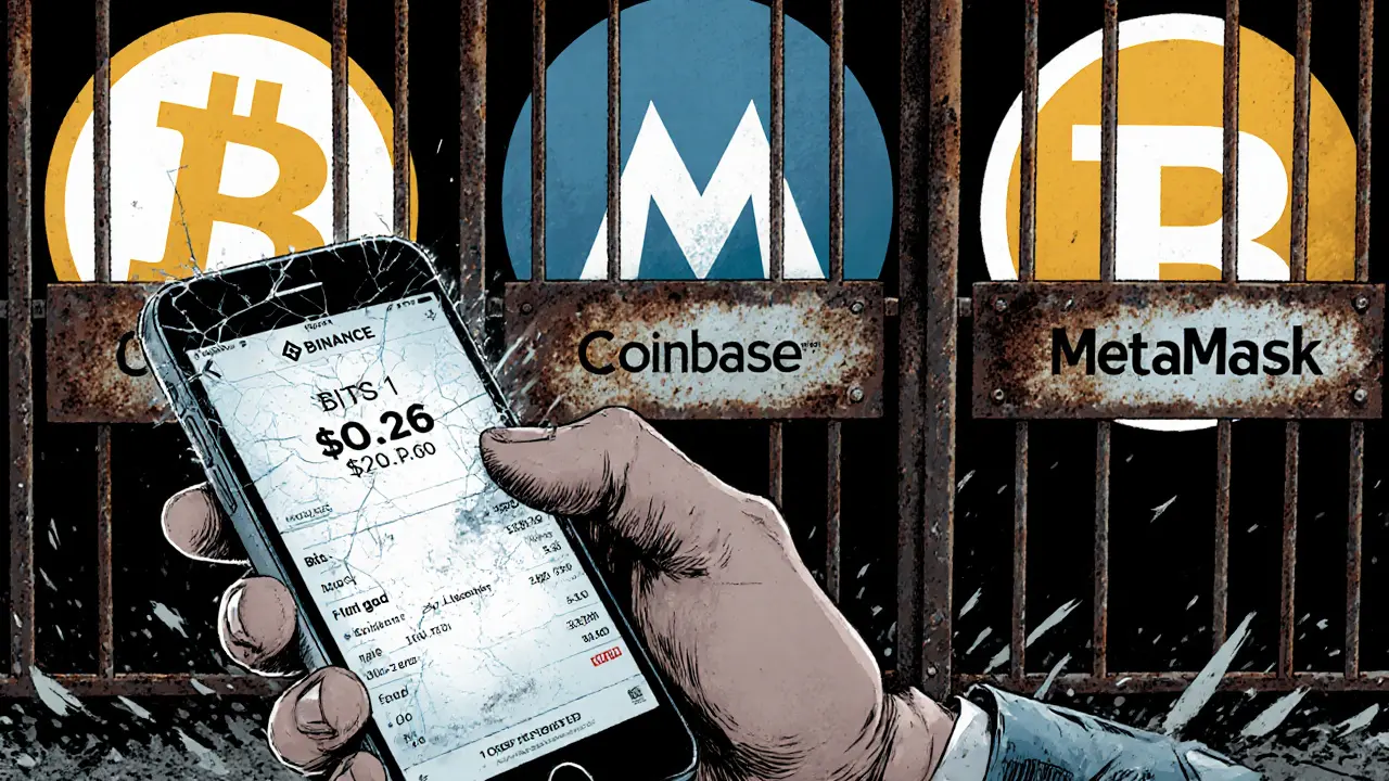 Un investisseur regardant un écran affichant un prix nul, entouré de plateformes bloquées.