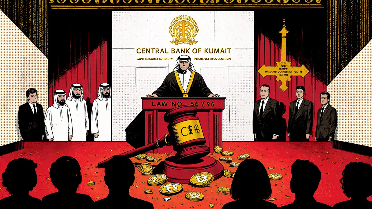 Une autorité étatique détruit des cryptomonnaies dans une cour d&#039;justice symbolique, entourée de quatre agences officielles.