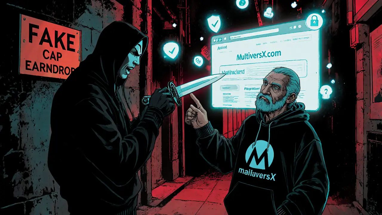 Avertissement contre une arnaque &#039;EarnDrop&#039; avec un site officiel en lumière.