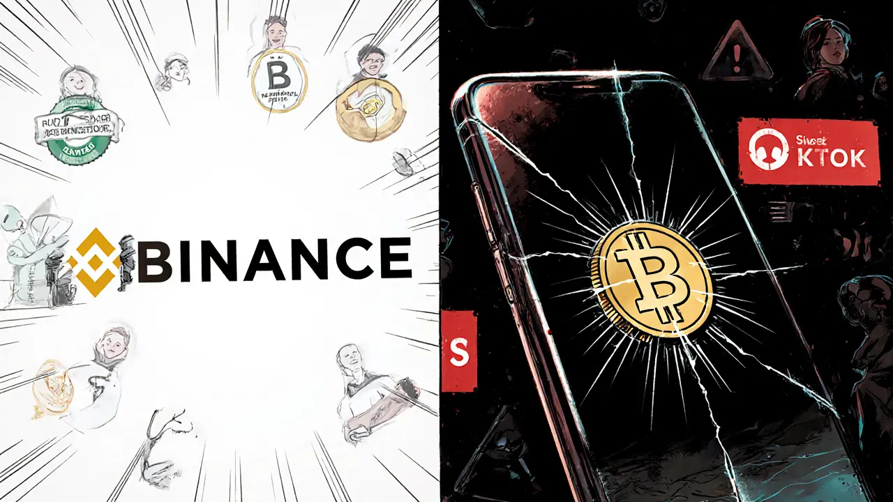 Comparaison en deux volets : Binance sécurisée à gauche, BXTEN vide et cassée à droite, avec un jeton BXT qui tombe dans le vide.