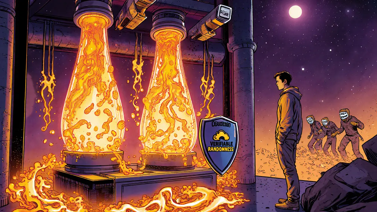 Une chambre LavaRand avec des lampes à lave convertissant leur mouvement en entropie cryptographique.