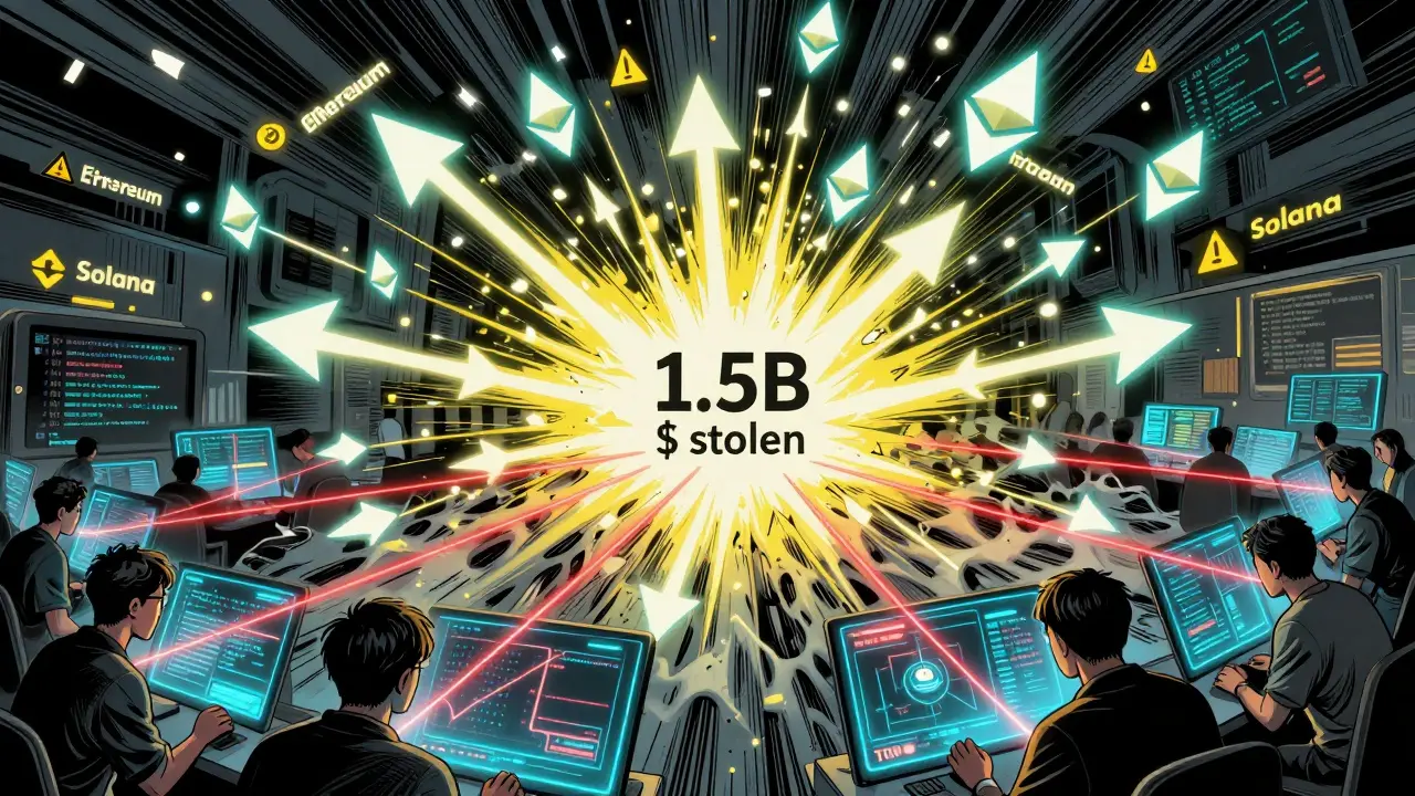 Inondation de transactions cryptographiques après le vol de 1,5 milliard de dollars, analysées par des experts.