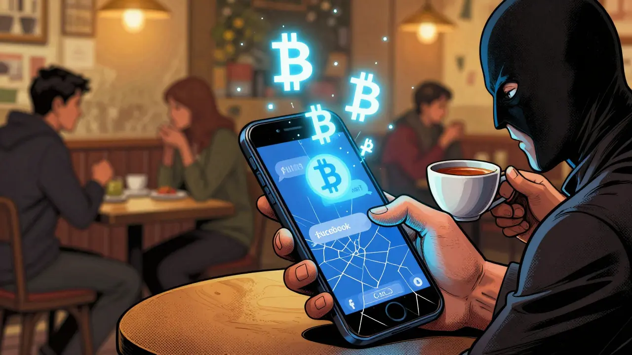 Transaction secrète en Bitcoin via un téléphone portable dans un café bondé de Bagdad.