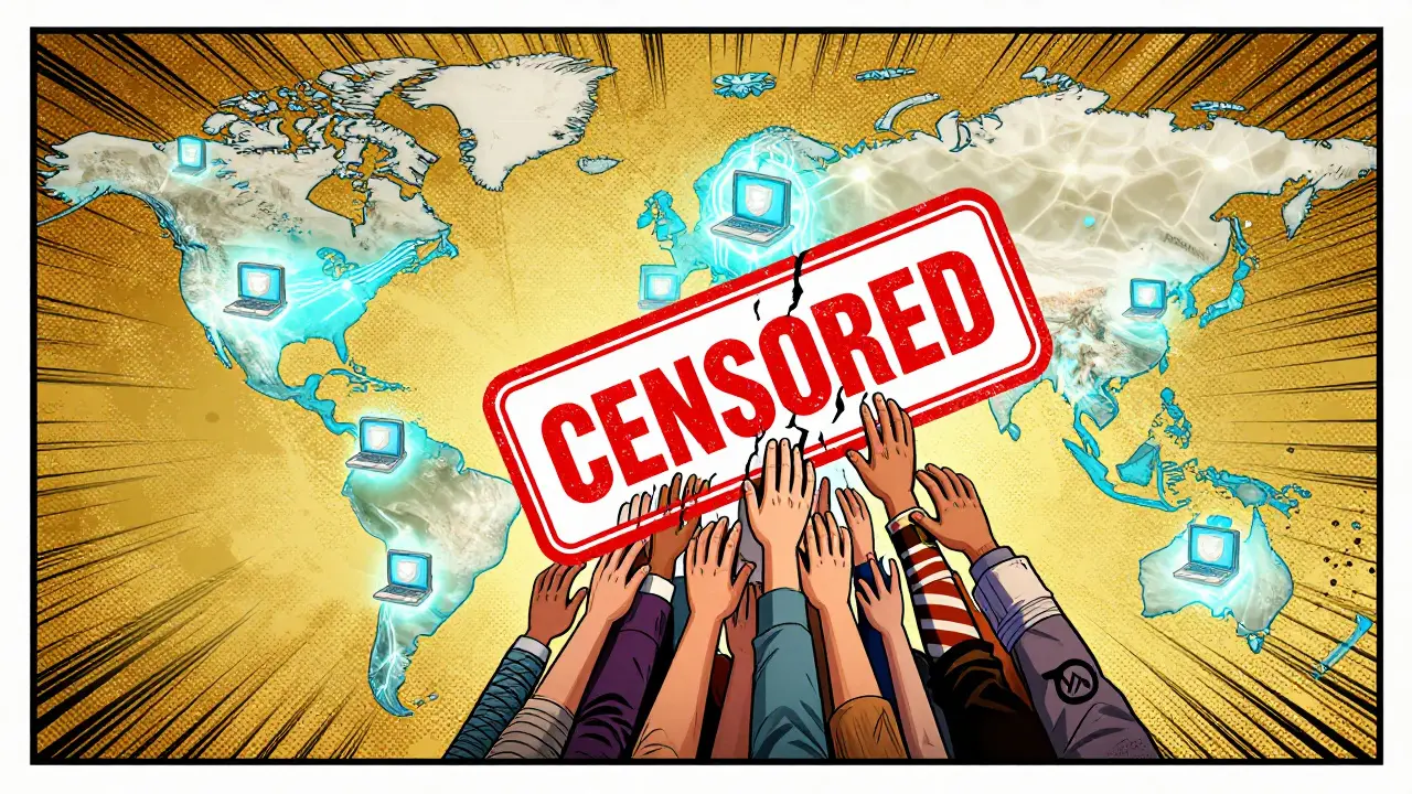 Un réseau mondial de nœuds blockchain repousse un tampon 'CENSURÉ' grâce à la collaboration de milliers de personnes à travers le monde.