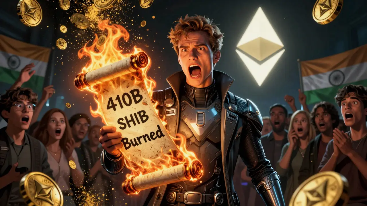 Vitalik Buterin en train de brûler des milliards de jetons SHIB, tandis que la communauté regarde, émerveillée.