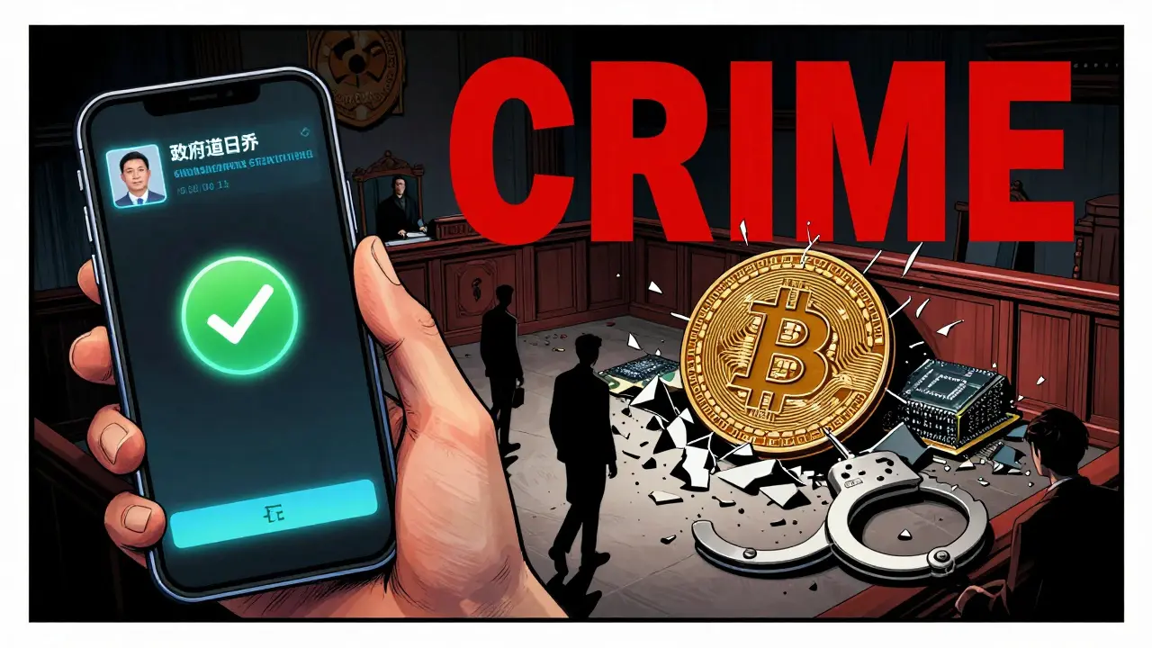 Contraste entre la monnaie numérique d’État chinoise et les débris d’un Bitcoin interdit, symbole de la suppression totale des cryptomonnaies.