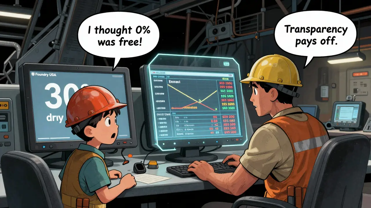 Un mineur novice choqué par une chute de revenus, comparé à un mineur expérimenté surveillant un tableau de bord transparent.