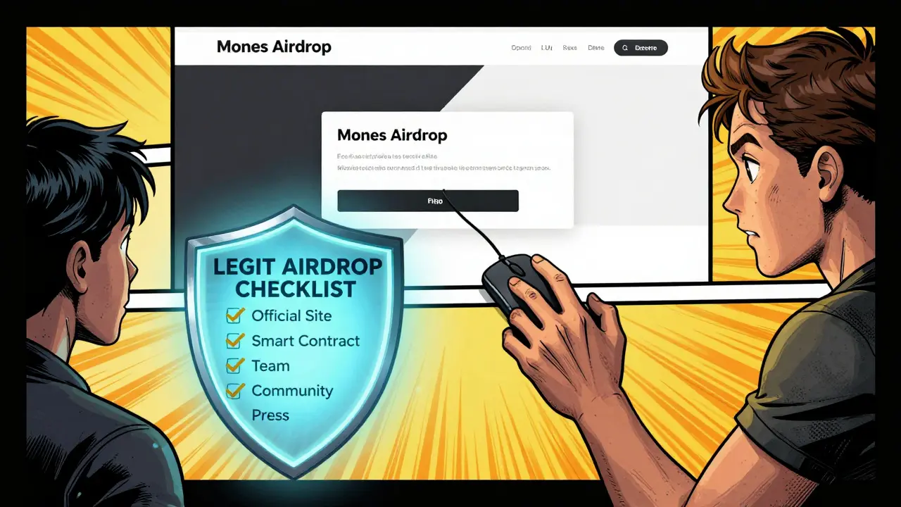 Un utilisateur pointe une souris sur un site web mal conçu demandant des clés privées, tandis qu'un bouclier vérifié bloque la fraude avec cinq critères de légitimité.