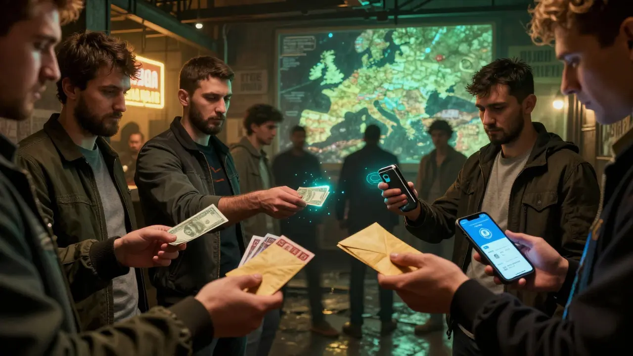 Des Russes échangent des cryptomonnaies via des intermédiaires à la frontière, avec des portefeuilles matériels et des cartes prépayées.