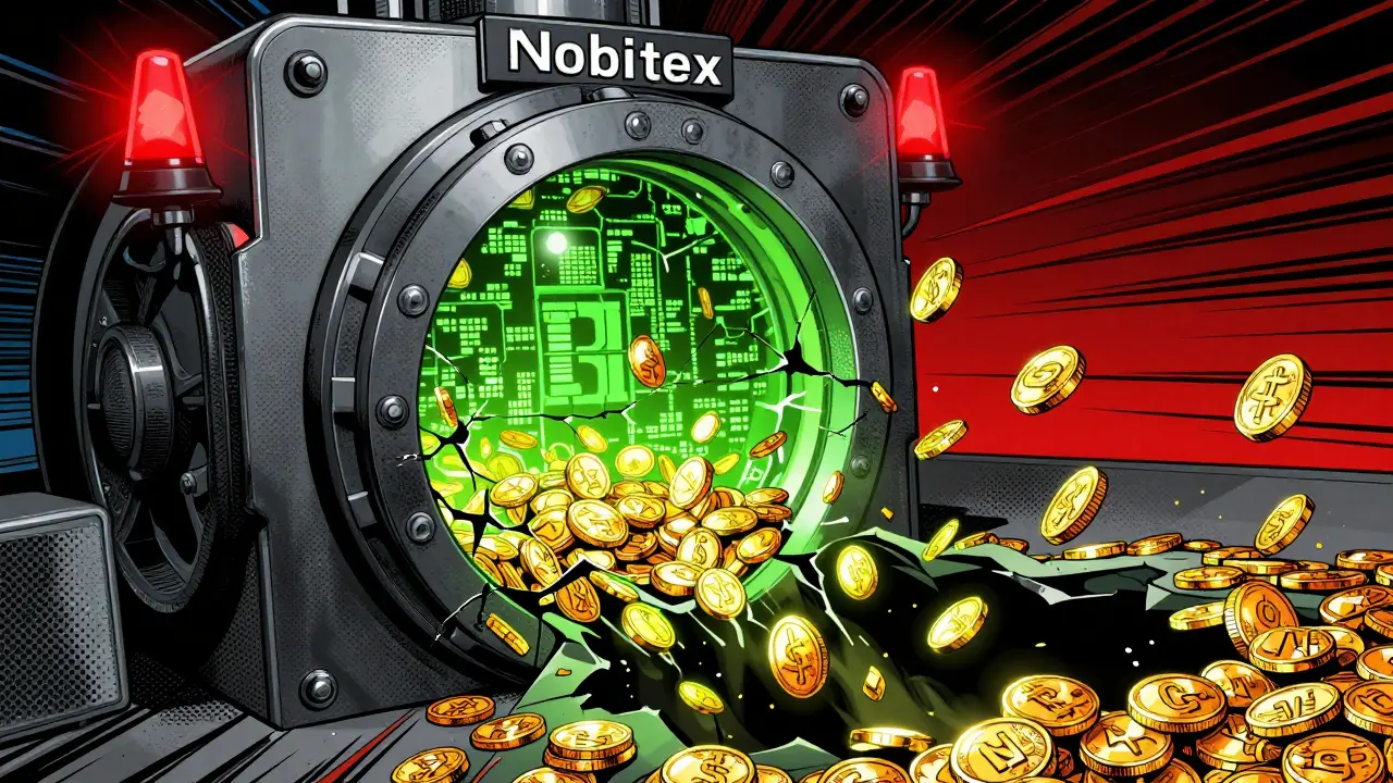 Coffre-fort numérique fissuré avec des pièces de crypto s'échappant