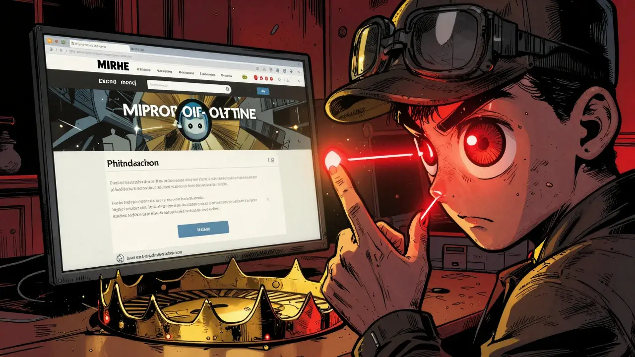 Représentation des risques de phishing et de surveillance blockchain, style bande dessinée.