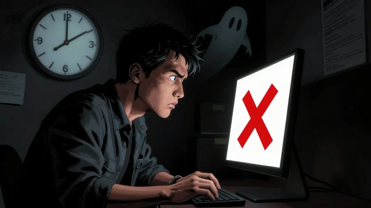 Utilisateur frustré devant son ordinateur sans application mobile.