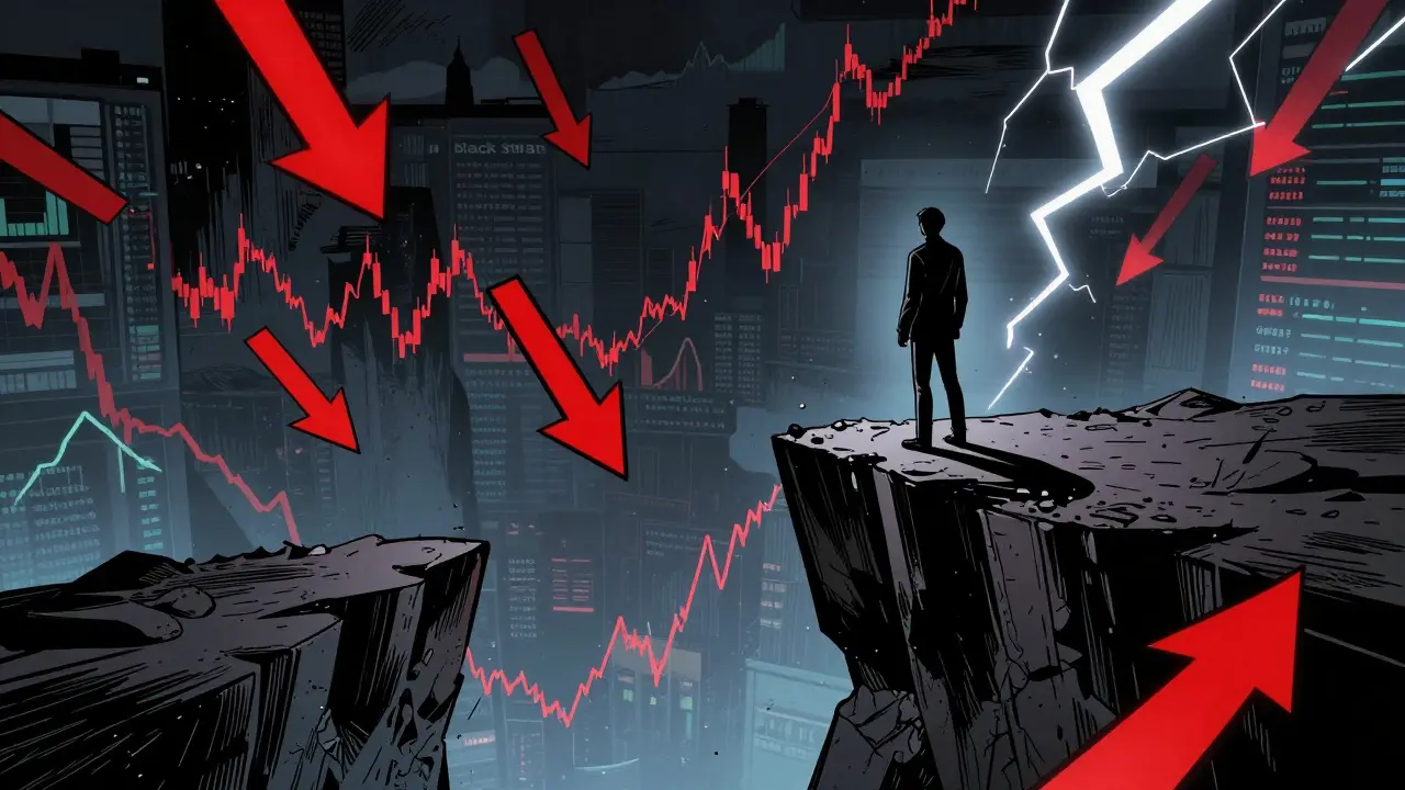 Scène BD dramatique illustrant les risques élevés et la volatilité crypto