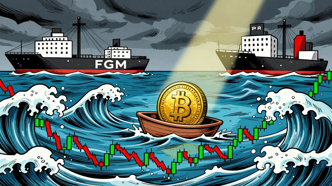 Bateau sur des vagues de graphiques boursiers volatils en style comic