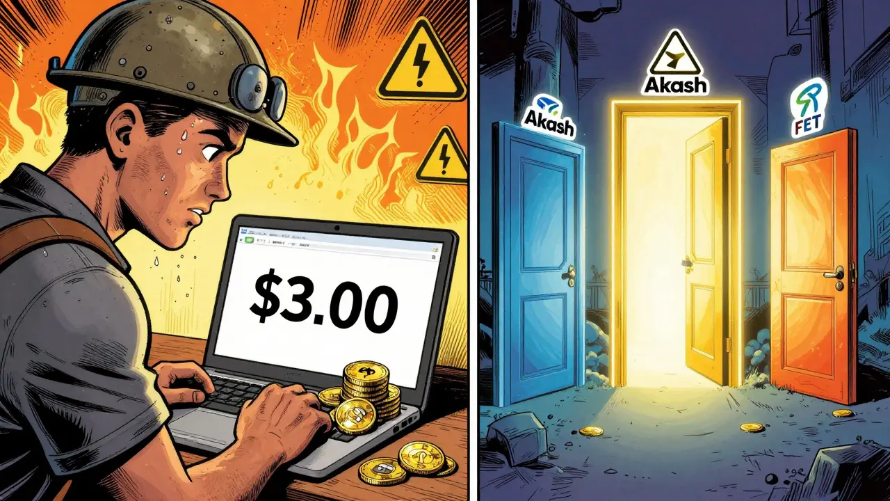 Comparaison bande dessinée entre le faible rendement du minage PHA et les alternatives.