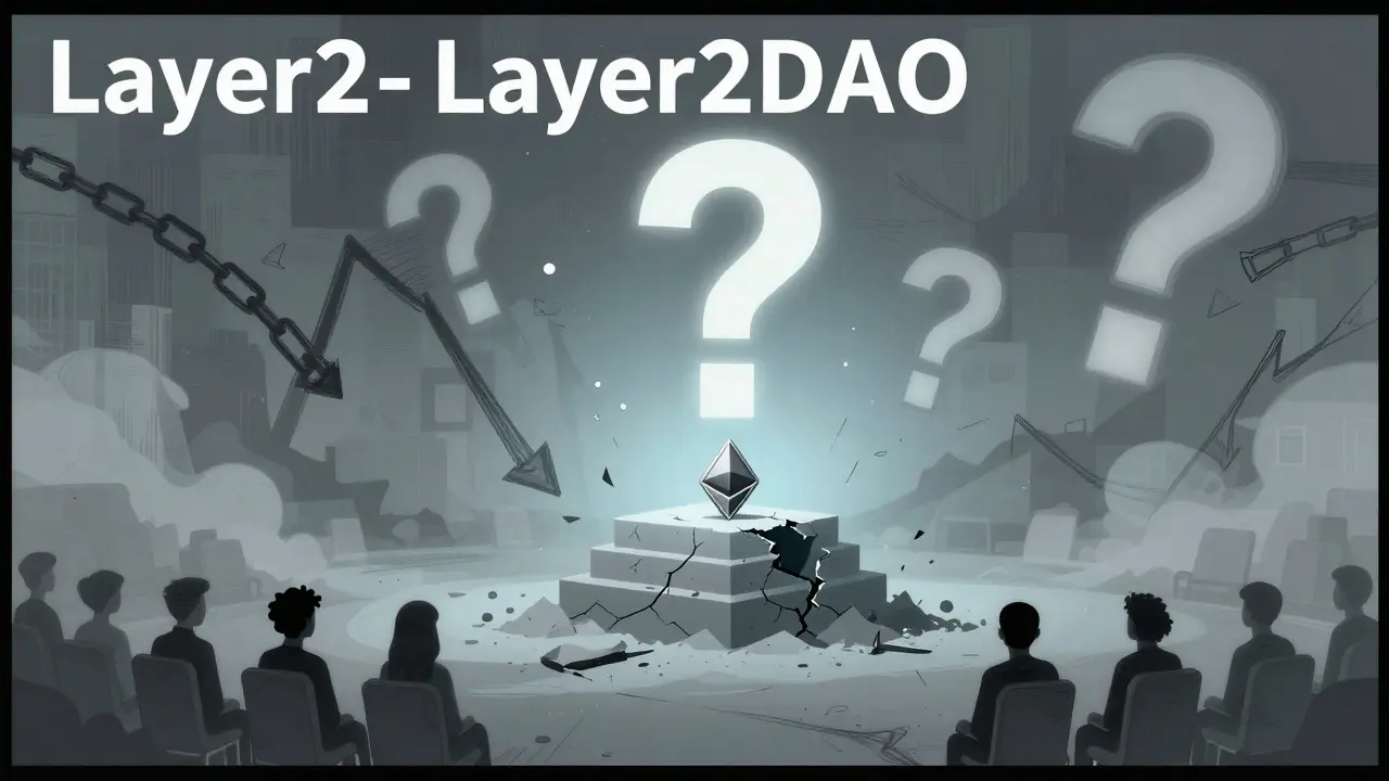 Déclin financier de L2DAO en 2026 : scène déserte et symboles de chute
