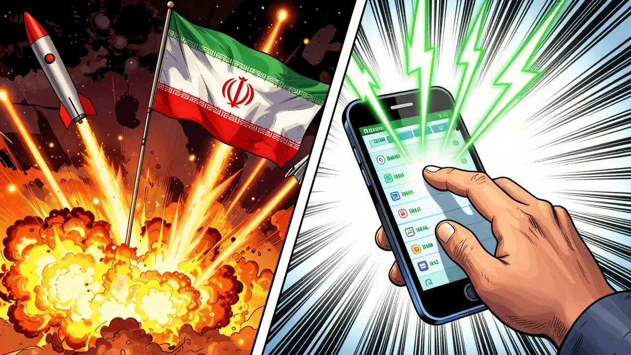 Explosions géopolitiques et transactions cryptographiques rapides illustrées en style bande dessinée