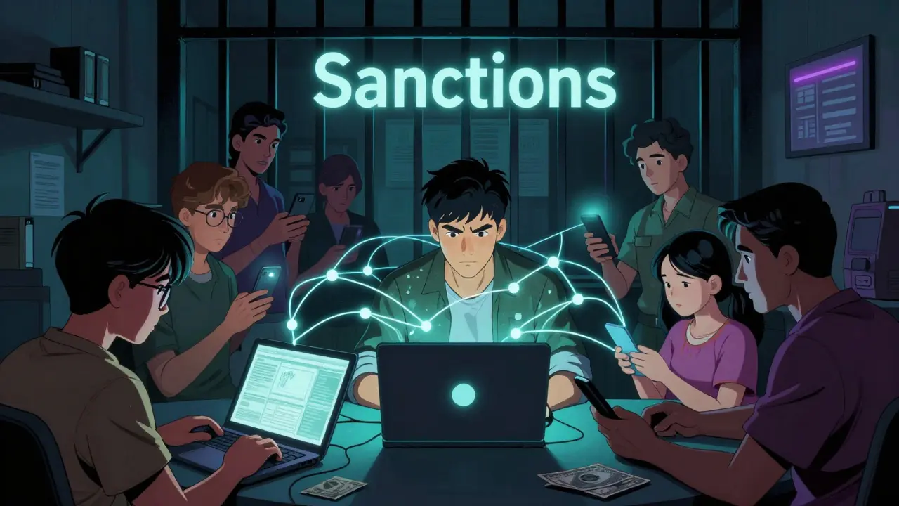 Groupe de personnes utilisant la crypto en secret pour contourner les sanctions financières