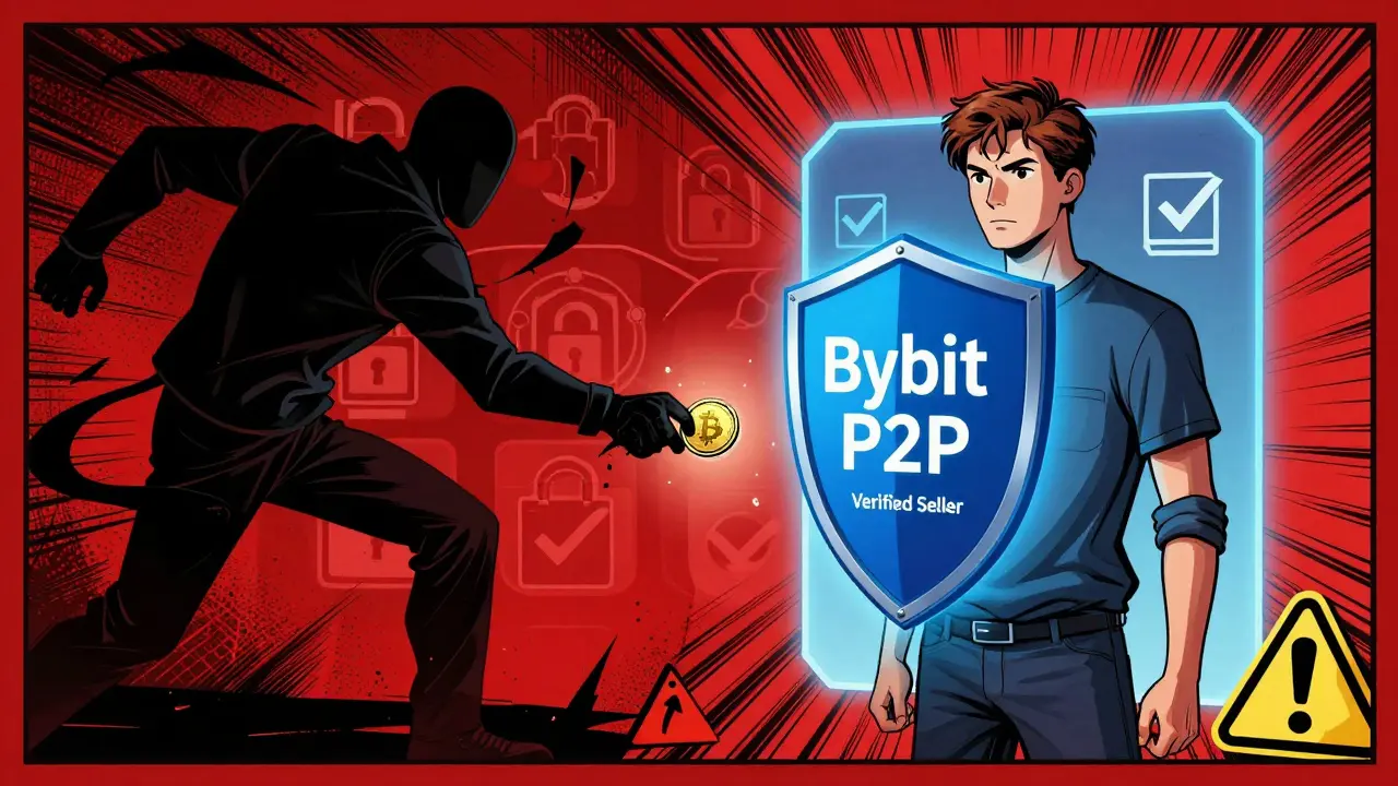 Illustration de sécurité contre les arnaques crypto sur Bybit P2P