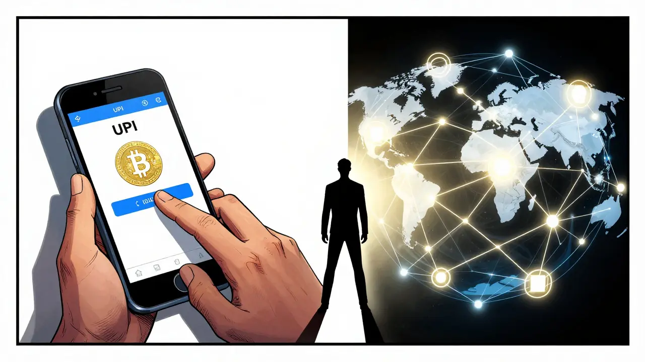 Illustration reliant les paiements UPI mobiles à la technologie blockchain