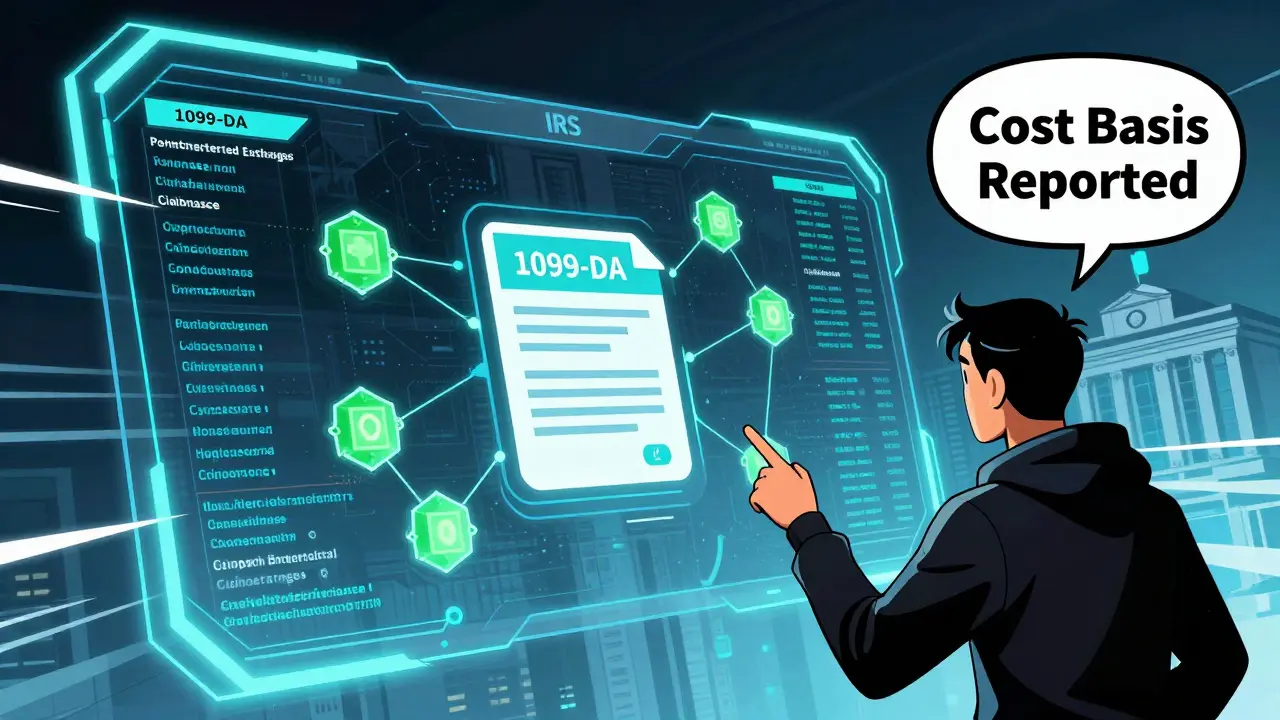 Interface numérique futuriste montrant le formulaire 1099-DA et les données fiscales