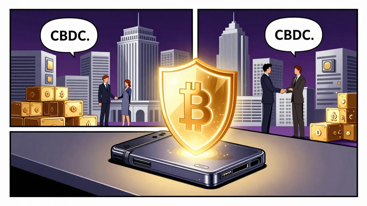Portefeuille matériel sécurisé avec fusion de banques et de blocs blockchain en arrière-plan