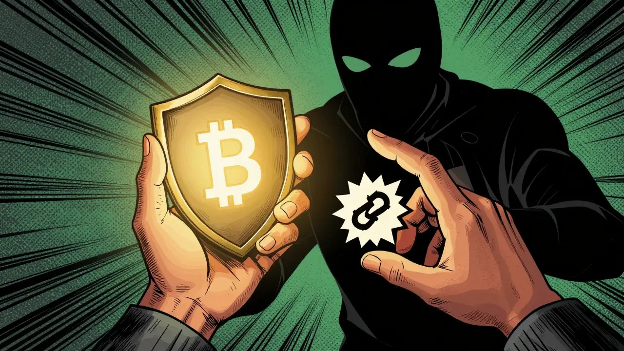 Utilisateur tenant un portefeuille sécurisé face à une menace d'arnaque cryptographique