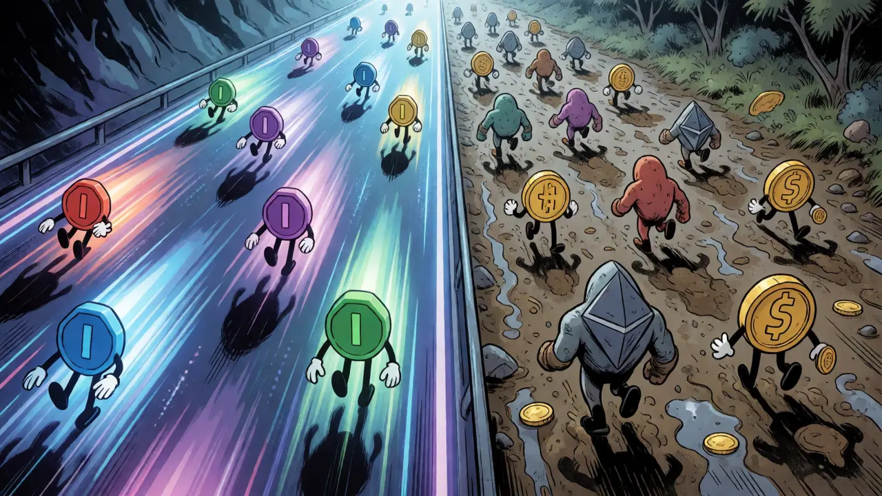 Comparaison visuelle entre la vitesse de Solana et la lenteur d'Ethereum en BD