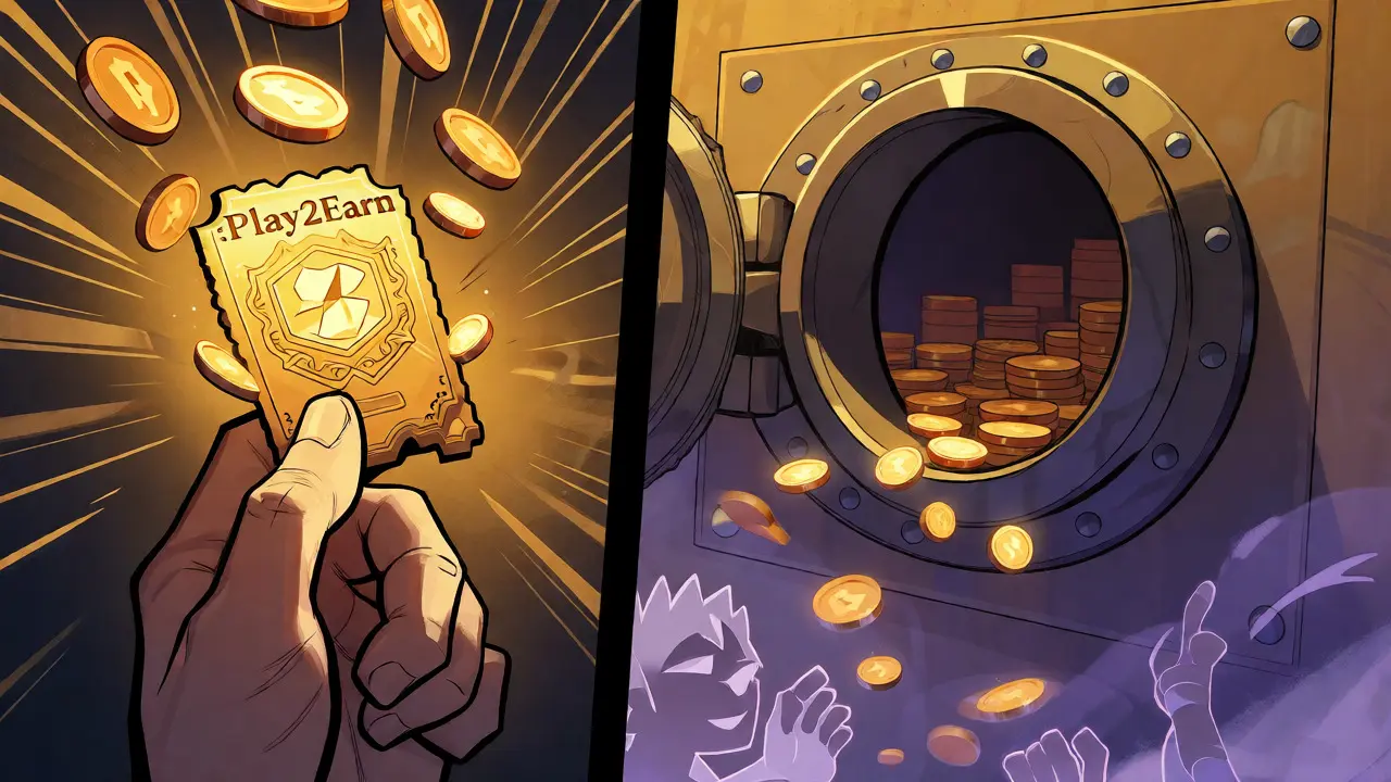 Distribution de jetons et billets NFT brillants illustrant la récompense communautaire en style BD.