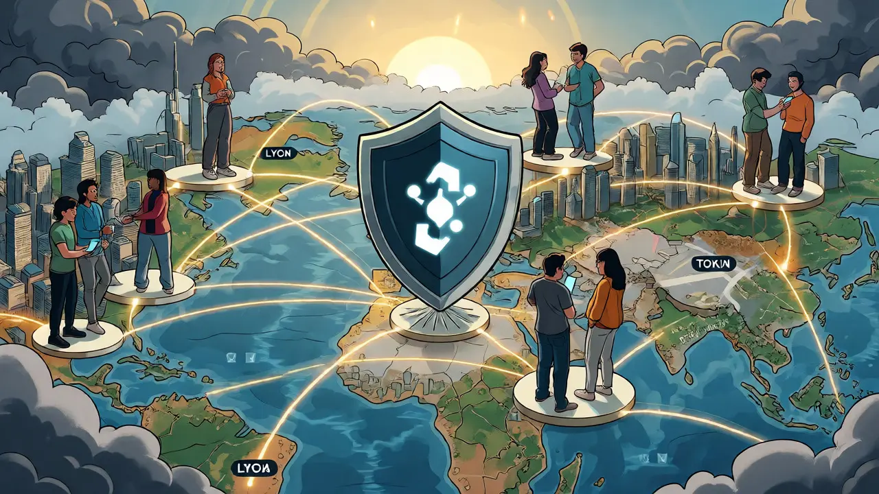 Réseau mondial de paiements crypto reliant plusieurs villes