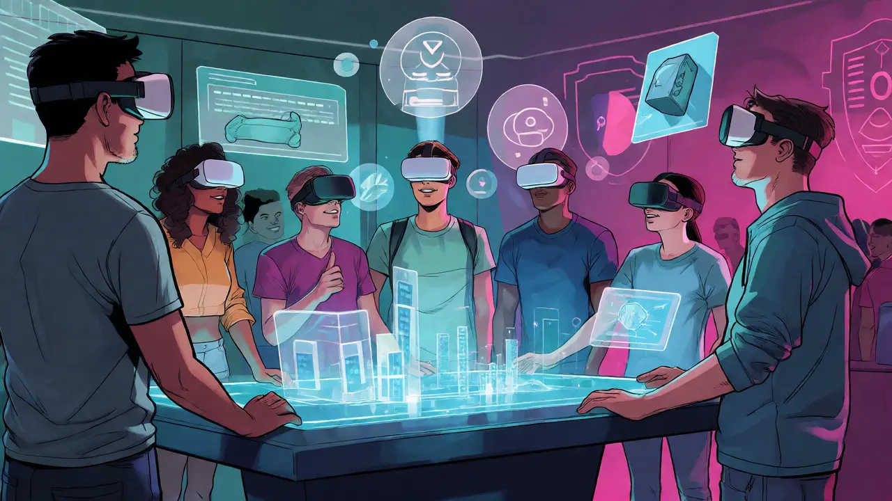 Joueurs en réalité virtuelle participant à la gouvernance d'un univers numérique